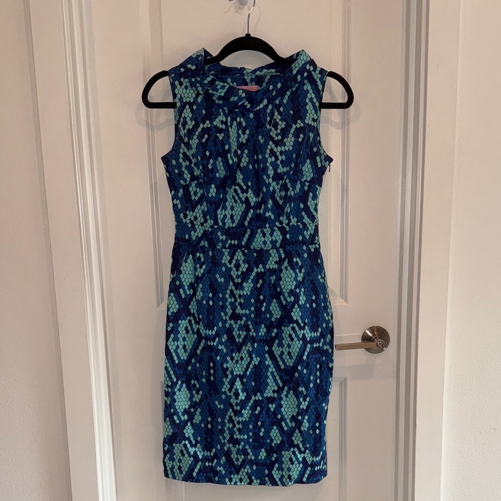 Lilly Pulitzer Blue and Green Snake Print Patterned Midi Dress size 2